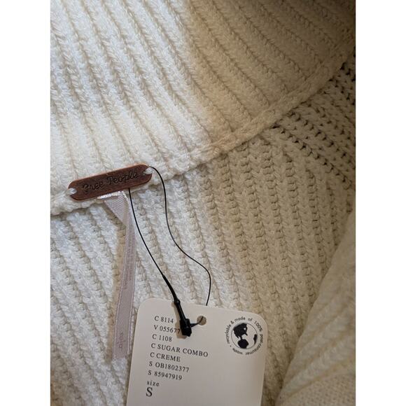 Free People Crop Sweater Womens Small White Ribbed Knit Long Sleeve Half Zip NWT - Picture 3 of 4